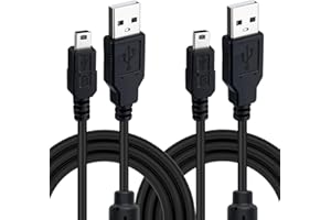 Mcbazel Lot de 2 Câbles de Charge et de Connexion USB vers Mini USB de 3 Mètres pour Manette DualShock pour PS3/Gamepad/Appareil à Port Mini avec Anneau Magnétique Anti-Interférences – Noir