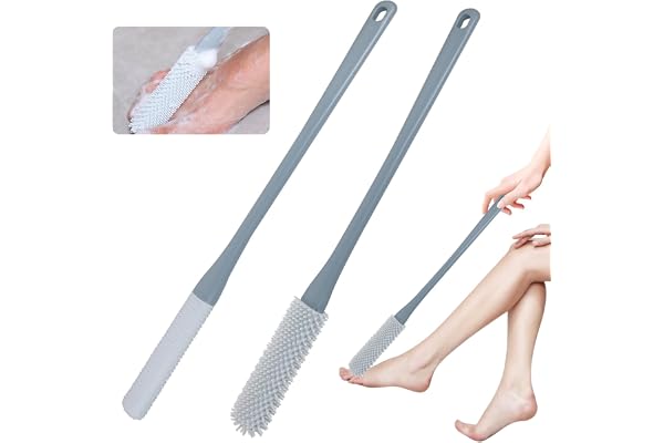 Fotrengöring i duschen, peiyee Foot Brush for Shower, 40 cm fotrengöring i duschen med långt handtag i silikon fotborste, för äldre, gravida kvinnor