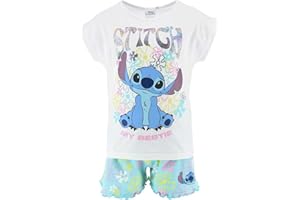 Disney Stitch Ensemble 2 Pièces pour Filles, Motif Stitch Pyjama, T-Shirt et Short en Coton Doux pour Filles, Tailles 6 à 12 Ans