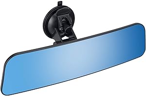 SLIIMU Auto Rückspiegel mit Saugnapf, 305mm Panorama Blendschutz Universal Innenspiegel, Blau Glas Large Vision Weitwinkel Gebogener Spiegel Montiert auf Windschutzscheibe für Car Auto Boat SUV Van