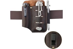 VIPERADE PJ15 Fodero in pelle EDC, fondina per torcia elettrica/fodero per coltello tascabile/fodero per penna tattica, fodero in pelle per organizer per coltelli con clip da tasca (Marrone)