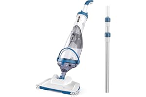 Enhulk Poolsauger Akku, 2025 Verbesserter 34cm breiter Kopf, Betriebsdauer bis zu 60 Minuten, Poolreiniger mit 3 Filter & Teleskopstange, Absaugung bis zu 4200L/H, Ideal für Aufstellpool usw