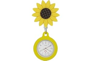 TopHomer Reloj de bolsillo para enfermera, reloj de bolsillo con clip, de cuarzo, luminoso, portátil, telescópico, digital, Girasol amarillo, Compacto