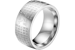 HIJONES Homme Acier Inoxydable Bouddhiste Mantra Coeur Sutra 10mm Bague