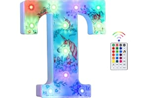 Beality Lettres Lumineuses, Licorne LED 18 Couleurs Changeantes 26 Lettres Lumineuse, Licorne Lumineuses pour Femme Filles Cadeau Anniversaire Noël Chambre à Coucher Fête Décoration (T)