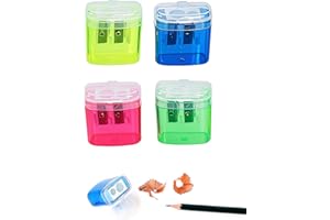 FOREVAT Taille-crayon avec récipient, paquet de 4, taille crayons avec boîte, couvercle design à double trou pour enfants, taille-crayon à main, pencil sharpener, taille-crayon pour l'école, le bur