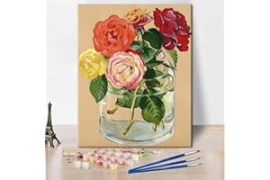 TISHIRON Blumen Malen nach Zahlen Erwachsene Anfänger Vase Malsets für Erwachsene Malen nach Zahlen Kits auf Leinwand mit Pinseln Acrylmalerei Kunsthandwerk für Zuhause Wand 40 x 50 cm(rahmenlos)