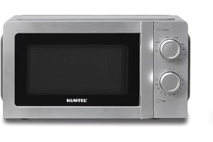 ‎KUMTEL KUMTEL 2-in-1 Mikrowelle mit Grill / 20 Liter / 700 Watt / 8 Leistungsstufen/Glasdrehteller (Ø 24,5 cm) / Zeitgesteuertes Auftaufunktion/Leicht zu Reinigender Innerer Garraum/Silber