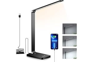 SUNFRY Lampada da Scrivania LED Lampada Tavolo Protezione Degli Occhi Lampada Touch Control Pieghevole, porta di ricarica USB, 5 Modalità di Luce, 3 Livelli di Luminosità Lampada Comodino per Ufficio Unghie