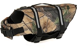 OYUEGE Dog Life Jacket, Camo with Reflective Stripes, Adjustable Dog Lifesaver Pet Life Preserver, High Buoyancy Swimsuit for Extra Large Dogs, Color-A, XL