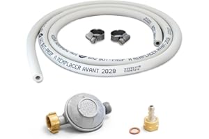 PROWELTEK - Kit Raccord Gaz Butane Complet 28 mbar Embout tétine Tuyau Flexible 1,5m Sécurisé Détendeur avec Limiteur de Débit pour Réchaud Barbecue et Plancha