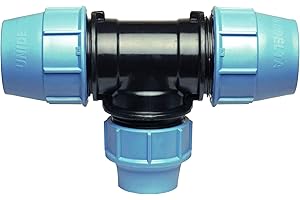 HYDROBIL Racor MDPE de Fontanería para Tuberías de Agua, Pieza en T 32mm x 25mm x 32mm, para Tubería de Plástico MDPE, 16 Bar, Temp. Máx. 45°C, Racores de Compresión