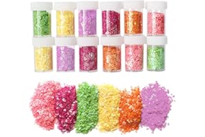 SIMUER 12 Pack Slime Bead Supplies, Heart Shape Glitter Sequins Confetti Paillette Glitter Pack Shake Jars DIY Art Craft for Slime,Wedding Party Favors Decorations