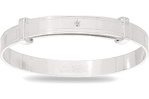 DV Dolce Valentina Children's 925 Sterling Silver Unisex Bangle with Diamond - Non-Personalized, Expandable, Ages 0-3 - Perfect for Baby Shower, Baptism, or Birthday