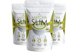 BNH 2+1 Matcha Slim Energy Drink Mix Powder Supplement with Taurine & Spirulina 100g – Natural, Sugar Free, Vitamin Rich Green Tea Diet Detox Fuel for Weight Loss Support & Metabolism Boost in Women, Men