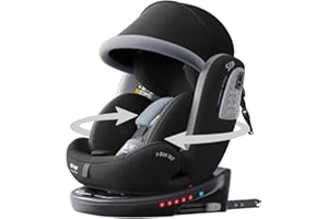Heekin 360 Spin Baby car seat with ISOFIX for Child 40-150 cm(0-36kg),0-12 Years,Group 0+/1/2/3,with a Sunshade, R129 Certification(Black)