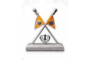 BEXCO Nishan Sahib Flag 4" inches with Khanda Sahib for Car Dashboard, home temples and tabletop (Silver)