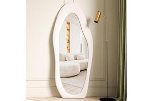 AYYDS Asymmetrical Mirror, 160 x 60 cm Standing Mirror, Full Length Mirror, Large Mirror with Flannel Wrapped Wooden Frame, Floor Mirror, Irregular Wall Mirror for Living Room, Bedroom, Hallway (White)