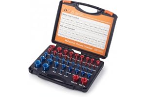 YANMIS Comprobador de Roscas de Tuercas y Pernos, 44 Piezas de Calibres Identificadores de Tuercas y Pernos de Aluminio para Roscas SAE y Métricas, Alojados Individualmente en Estuche