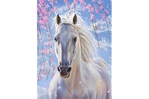 simyron Kit Fai a te per Pittura Diamanti Con Strass 5D, Completo Pittura Diamond Kit Cavalli Bianchi Cristallo Ricamo a Punto Croce Decorazioni Murali per la Casa 30 x 40 cm