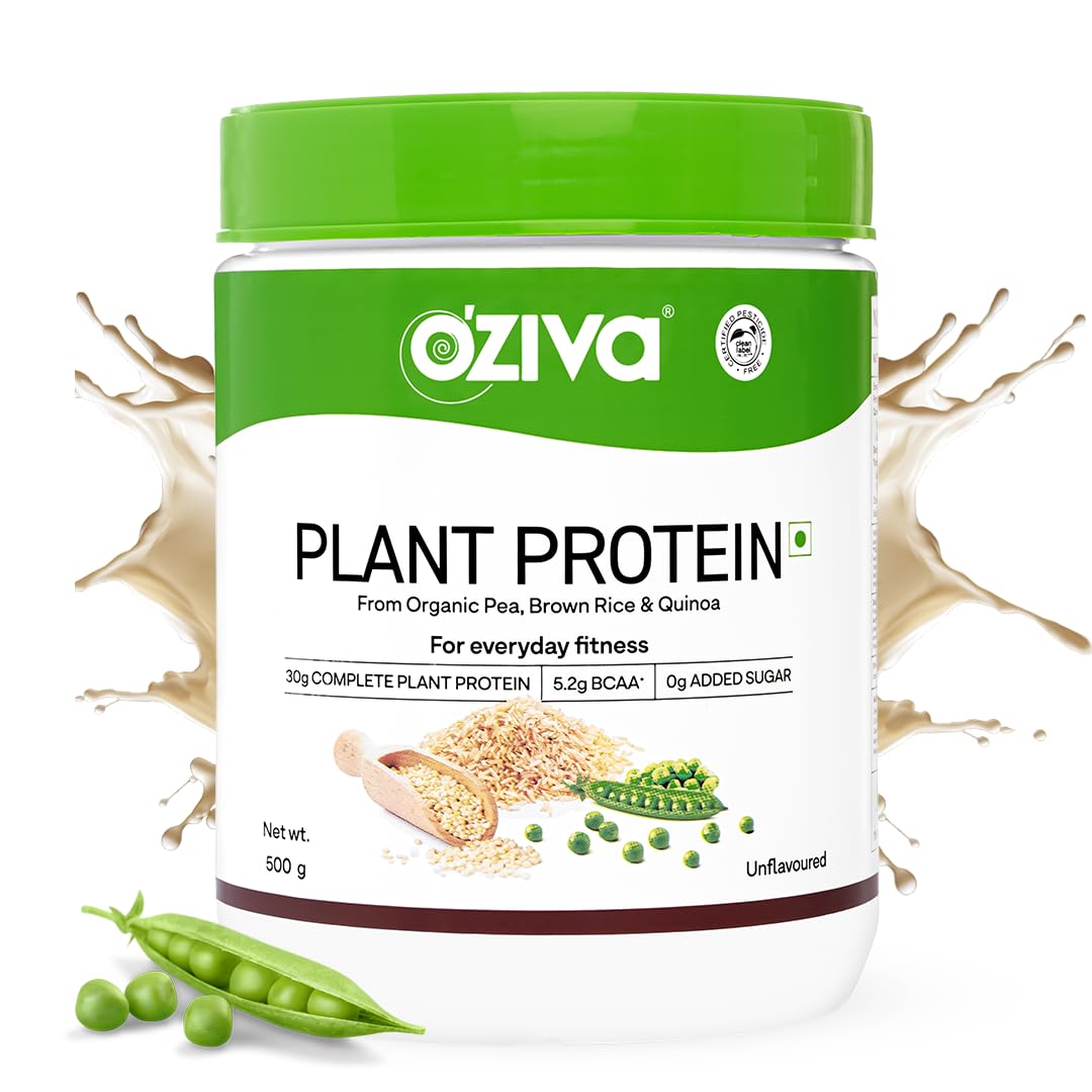 OZiva Organic Plant Protein for Everyday Fitness | 30g Protein - Pea Isolate | Complete Plant Protein Powder | No Added Sugar