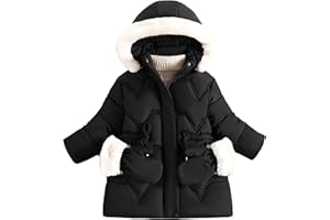 Happy Cherry - Kids Toddler Girl Hooded Jackets Fleece Lined Coats Winter Padded Jackets Puffer Coat Long Sleeve Zip Up Solid Outwear Thick Thermal Overcoat for Children 1-14 Years