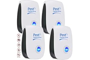 QUEATH Repellente Ultrasuoni Pacchetto di 4, Repellente Zanzare Ultrasuoni & Controllo dei Elettronica Anti Topi, Mosche, Scarafaggi, Ragni, Formiche,Innocuo per Animali Domestici e Umani