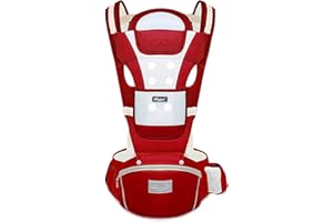 SONARIN Mochila Portabebés Transpirable con Asiento de Cadera para Niños Pequeños de 0 a 36 Meses, Algodón Puro Portabebé Ergonómico, Multiposición, Ajustable, Hasta 30 kg(Rojo)