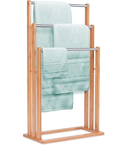 hausleben Porte-serviettes en bambou à 3 barres | 42 x 24 x 77 cm | Naturel | Salle de bain | Bois | Respectueux de l'environnement | Porte-serviettes