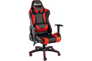 TecTake® Sedia da Gaming per Gamer, Poltrona da Ufficio Ergonomica, Sedia Gaming con Braccioli Imbottiti, Doppie Rotelle Resistenti, Struttura Robusta, Regolabile, Portata fino a 120 kg - Nero/Rosso