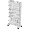 U-HOOME 5 Tiers Movable Bookshelf Cart with Wheels, Removable Unique Bookcase, Utility Organizer Book Rack with Wheels for Kids Children Students Study in Bedroom Living Room Home School (White1)