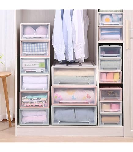 3 Contenitori In Tessuto Impilabili Con Cassetto - Organizer Per Armadio, 39,9x32x17 Cm, Beige