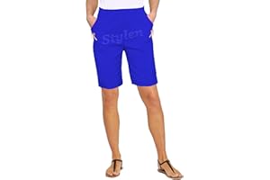 URBAN STITCH Womens Shorts with Pockets Lightweight Elasticated Summer Easy Care Ladies Travelling Pull on Comfy Lounge Shorts Plus Size