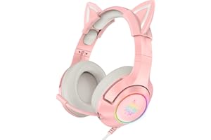 AJIJAR Rosa Gaming-Headset mit Mikrofon, Mädchen Frauen Katzenohren Kopfhörer 3,5mm Kompatibel mit PC PS4 PS5 Xbox One (ohne Adapter) Smartphone, mit Surround-Sound, RGB, Geräuschunterdrückung, rose