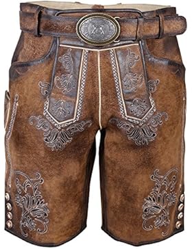 Krüger Lederhose Brauner Hirsch, bestickt, Art.-Nr. 93689-715, Herren Lederhosen Tracht