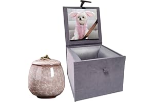 UMBERDOM Small Ceramic Pet Urn for Ashes with Photo Display Box - Handcrafted Dog Memorial Gifts Ashes Urn for Cat Small Animals- Light Khaki