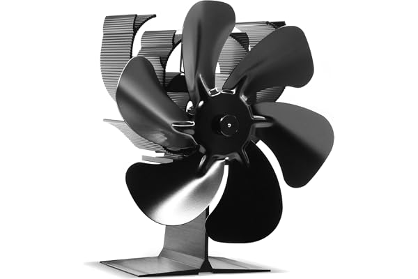 Shenyini Ventilateur Poele à Bois 6 Pales avec Thermomètre, Ventilateur de Cheminée Alimenté Par la Chaleur pour Poêle à Bois/Cheminée/Gaz/Bûche (Moyen)
