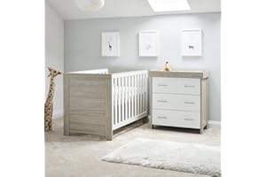 Obaby Nika 2 Piece Room Set - Grey Wash & White - Includes Nika Cot Bed & Changing Unit