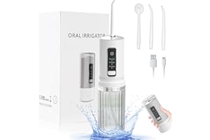 Ertisa Munddusche Kabellos für Zähne, Elektrische Wasserflosser 3 Modi und 4 Düsen Oral Irrigator 200ML Wassertank Zahnreiniger IPX7 Wasserdicht Tragbare Zahndusche für Zahnpflege Zuhause Reise