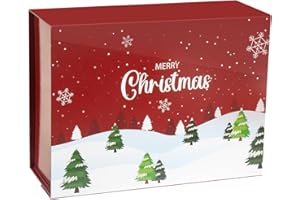 CHARMGIFTBOX Surprise Gift Box with Lid for Christmas, 21x18x7.3 cm Red Gift Boxes for Presents, Foldable Magnetic Gift Box, Suitable for Christmas Wrapping