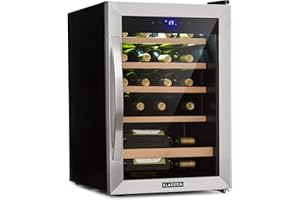 Klarstein Weinkühlschrank, Getränkekühlschrank Schmal, Kühlschrank mit Glastür, Getränkekühlschränke Freistehend, Weinkühlschrank Klein, Weinkühlschränke 1 Zone, UV-Schutz, 4-18 °C, 19 Flaschen