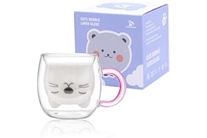 SHENDONG Słodkie kubki dla kota z uchwytem Słodkie kubki dla kota Filiżanki do kawy z podwójną ścianką izolowane szklane filiżanki do espresso Szklanka 250ml Kubek na mleko Prezent na osobiste Walentynki