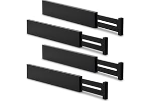 ‎UTOPLIKE Utoplike 4 szt. bambusowe regulowane przegródki do szuflad, drewniany organizer do szuflad, duże przegródki do kuchni, sypialni, salonu, czarne