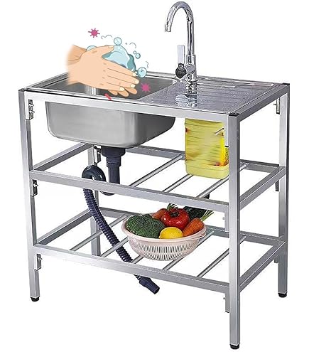 Freistehende Edelstahl Spüle Mit 360° Hahn - 38x33x83cm Mobile Küchenspüle