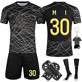 No. 7/No.30/No.10 Children's Football Jersey Shorts Socks Set with Shin Pads and Key Chain 22/24/26/28 Football Jersey Sets Children's Football Jersey Tracksuit for Boys and Men