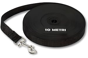 MONBOUTIQUE MB Guinzaglio Addestramento per Cani - Lunghina Cane 10 Metri Per Tutte le Taglie ed Età Moschettone Girevole 360° - Nero