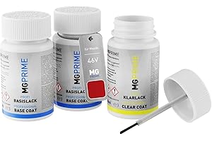 MG PRIME Pintura automotriz Set de lápices de retoque para Mazda 46V Soul Red Crystal Metallic/Magmarot Metallic Pintura de fondo/base pintura transparente, 50 ml cada uno