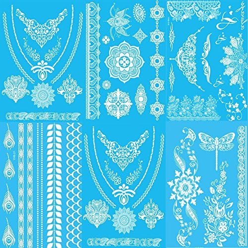 KALLOE Premium White Temporary Tattoos, 75+ White Mandala Mehndi Boho Designs Waterproof Sticker Flash Jewelry Tattoos for Women Teens Girls