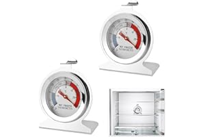 QNENEAM 2 Pièces Thermometre Frigo, Thermomètre de Réfrigérateur en Acier Inoxydable pour Réfrigérateur et Congélateur, Plage-30 °C à 30 °C (-20 °F à 80 °F) Cadran Clair Parfait pour Maison Professionnels