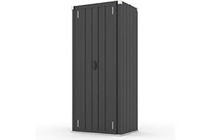U-MAX Tall Outdoor Garden Storage Cabinet Shed with 3 Adjustable Shelves - Weatherproof Metal Cupboard for Garage, Outside & Patio - Dark Grey H:178cm